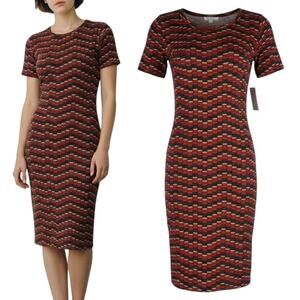 Lularoe Julia Short Sleeve Jersey Dress Knee Length Orange Size S